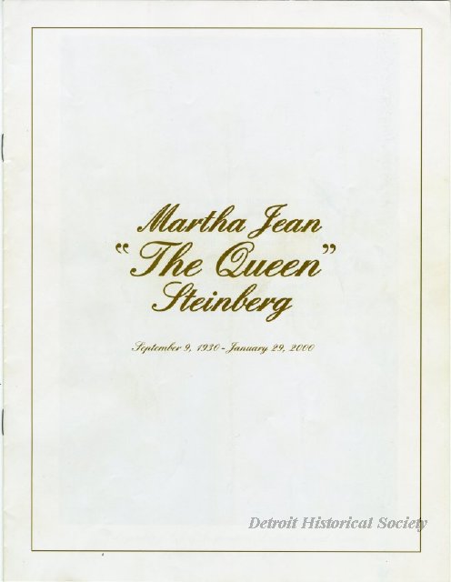 Funeral booklet for Martha Jean Steinberg, 2000 - 2000.006.001