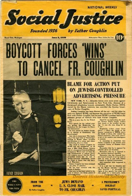 Coughlin Newspaper Article, 1939