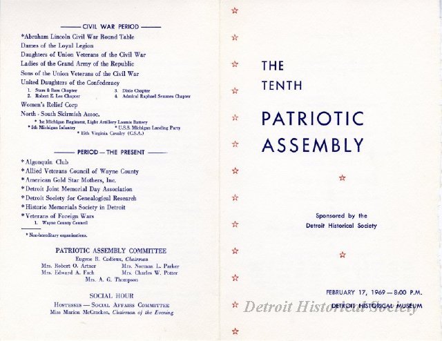 10th Patriotic Assembly program, listing the Algonquin Club