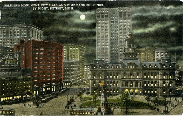 Postcard showing the Hammond Building across from City Hall, 1915