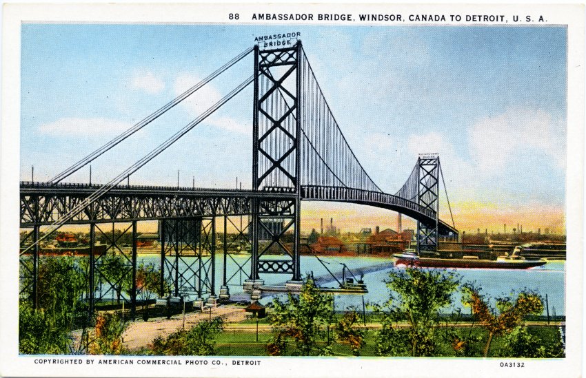 Postcard, Ambassador Bridge, 1929