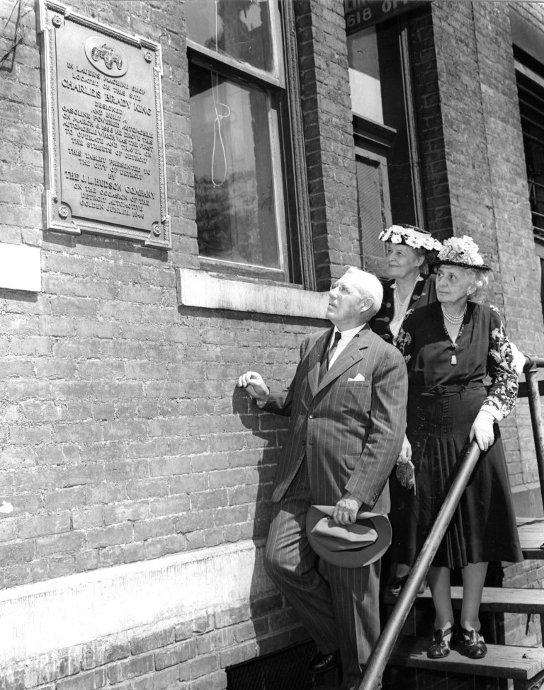 Charles Brady King at a historical marker dedication in his honor, 1946.