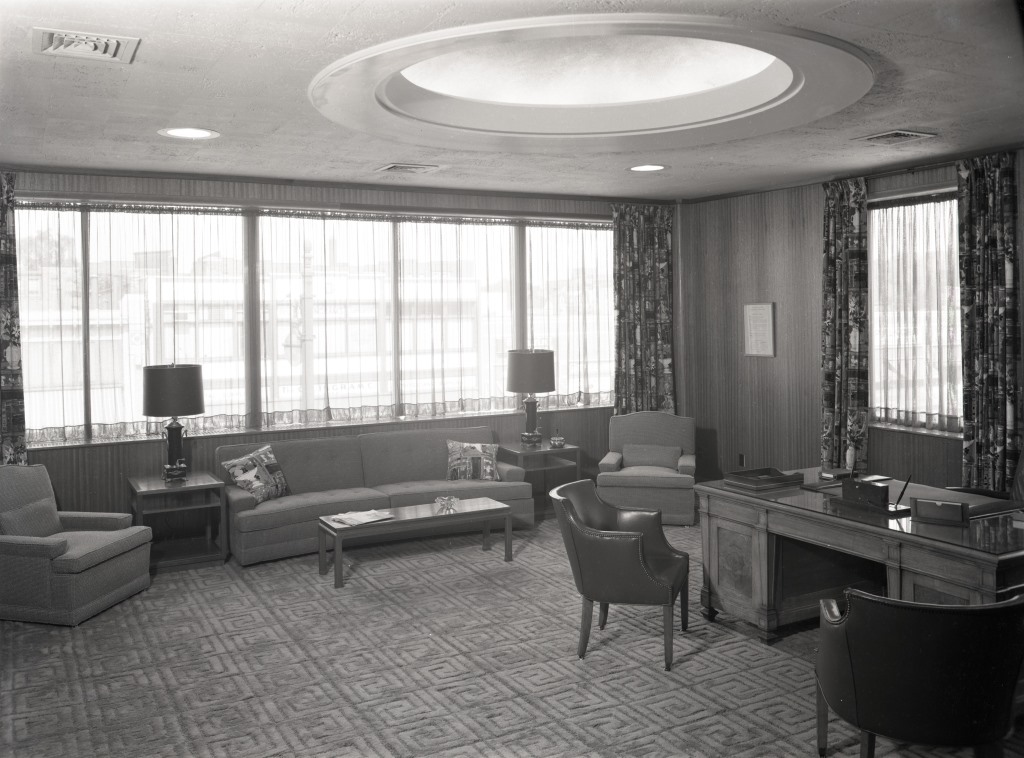 The plush corner office of president James Vernor Davis, c. 1955.
