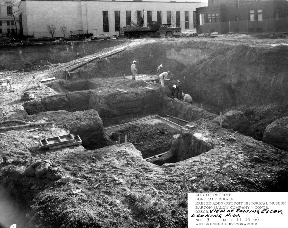Excavation and Footings, Detroit Public Library in the background.