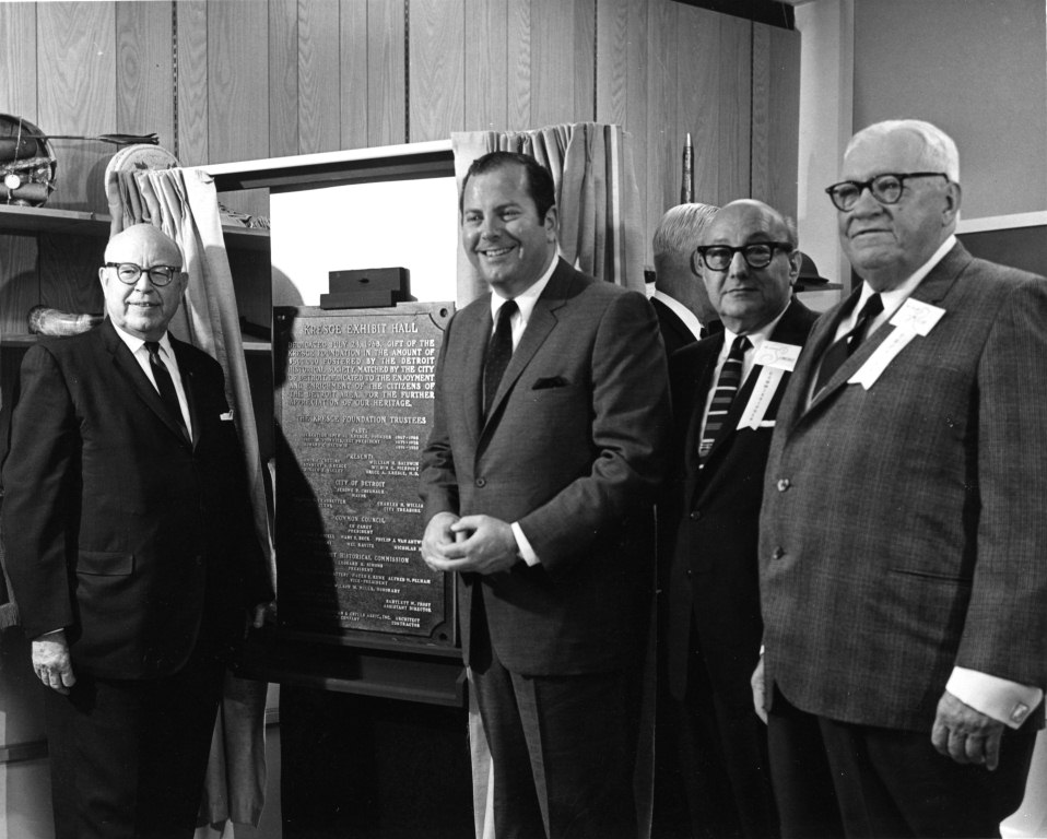 Kresge Exhibit Hall Dedication Left to right: Mr. Stanley S. Kresge, Mayor Jerome Cavanagh, Mr. Leonard N. Simons, and Mr. Gordon Rice.