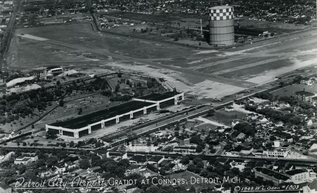 1949, City Airport original terminal and hangars. The hazardously close gas tank was removed in the 1960s.