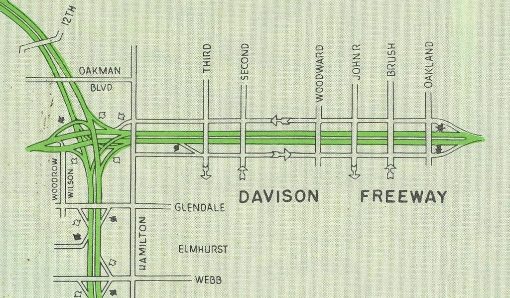 Davison Freeway as it appeared on a 1961 Wayne County highway map.
