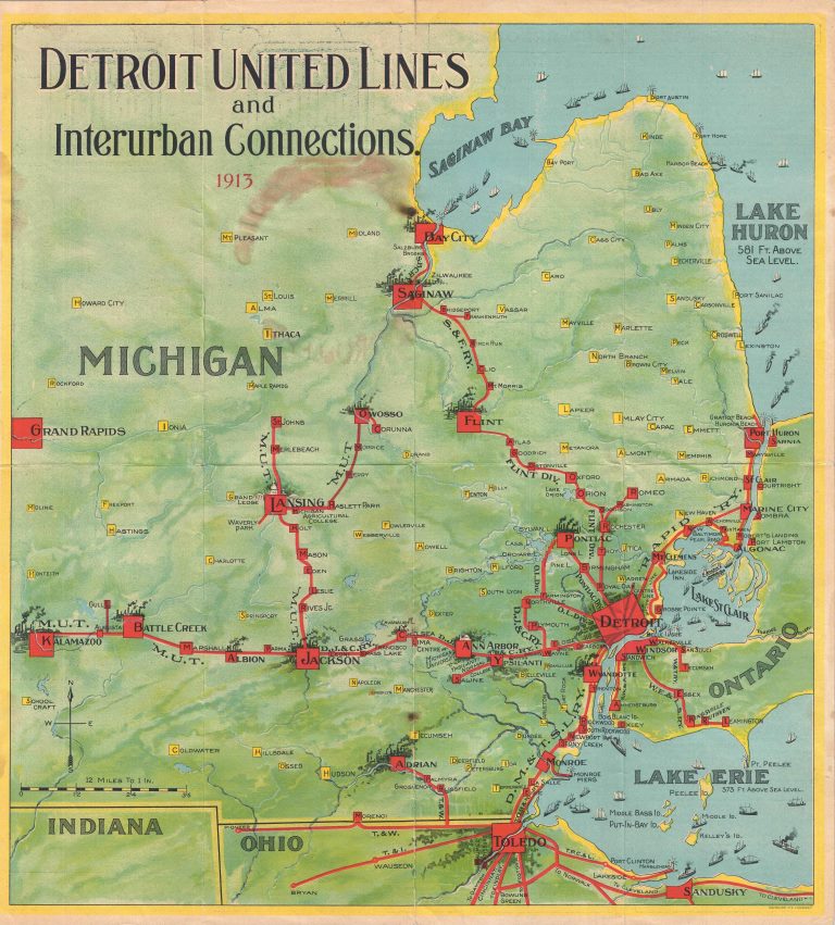 As we look forward to light-rail being reintroduced to the city, this map shows how extensive the interurban lines across southeastern Michigan were in 1913.