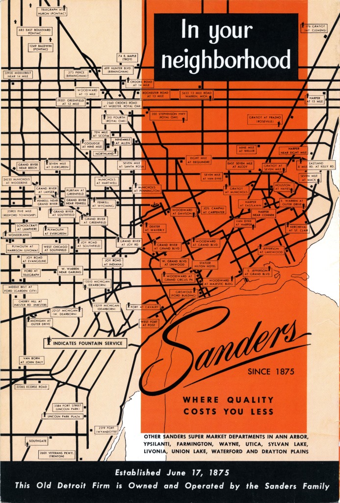 What could be more important than finding the nearest location to buy Sanders treats? The back cover of this circa 1965 menu offers plenty of options.