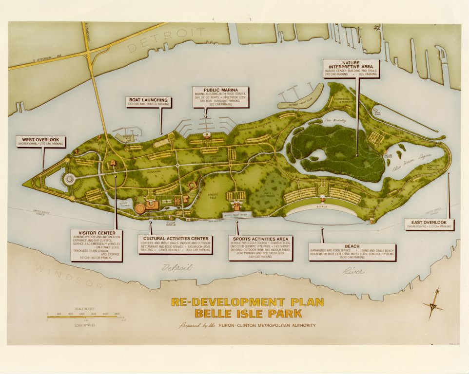 Belle Isle Park may be run by the State today, but in the past there were plans for it to become one of the Huron-Clinton Metroparks. This 1972 map shows some of their proposed redevelopment plans.