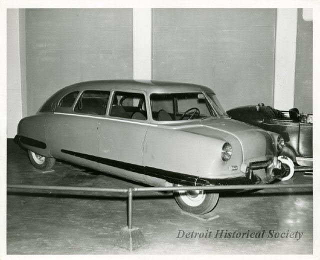 A special version of the Scarab was produced from leftover parts in 1945. It may be the first car with a full fiberglass body. (Detroit Historical Museum 1957)