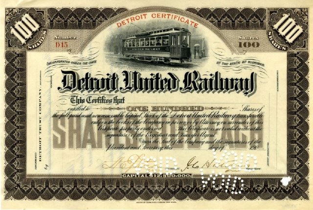 Detroit United Railway stock certificate