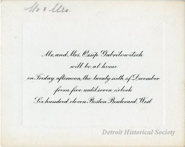 Calling card for Ossip Gabrilowitsch, 1930