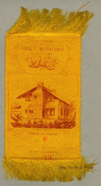 Commemorative ribbon from a banquet honoring Thomas Palmer, 1889 - 1974.077.001