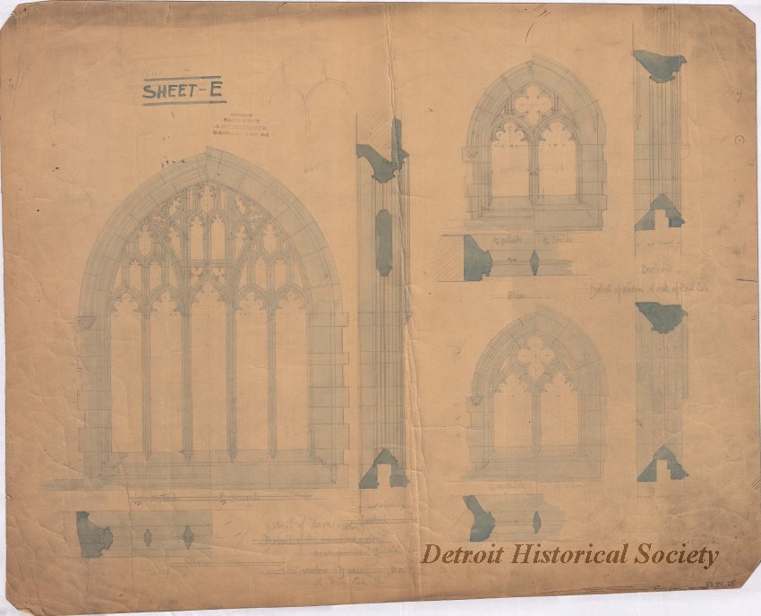 Architectural drawing showing a detail of a gothic window at Trinity Episcopal Church, c.1890