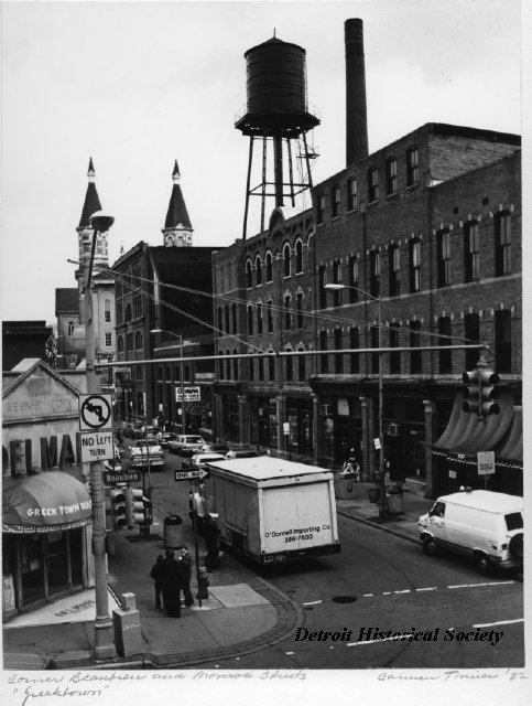 Corner of Beaubien and Monroe in Greektown, 1982