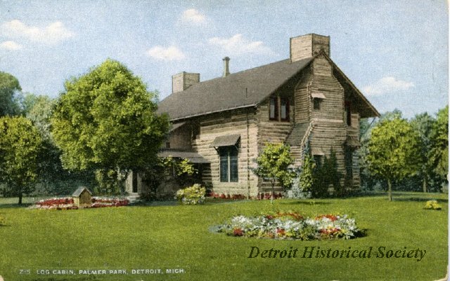 Postcard showing Palmer Log Cabin, 1910 - 2008.082.021