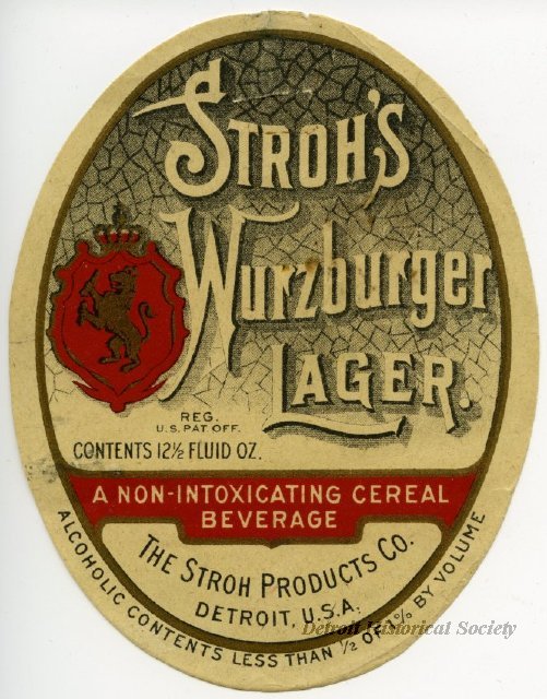 Label for Stroh's non-alcoholic Wurzburger Lager, 1924 - 2009.004.210