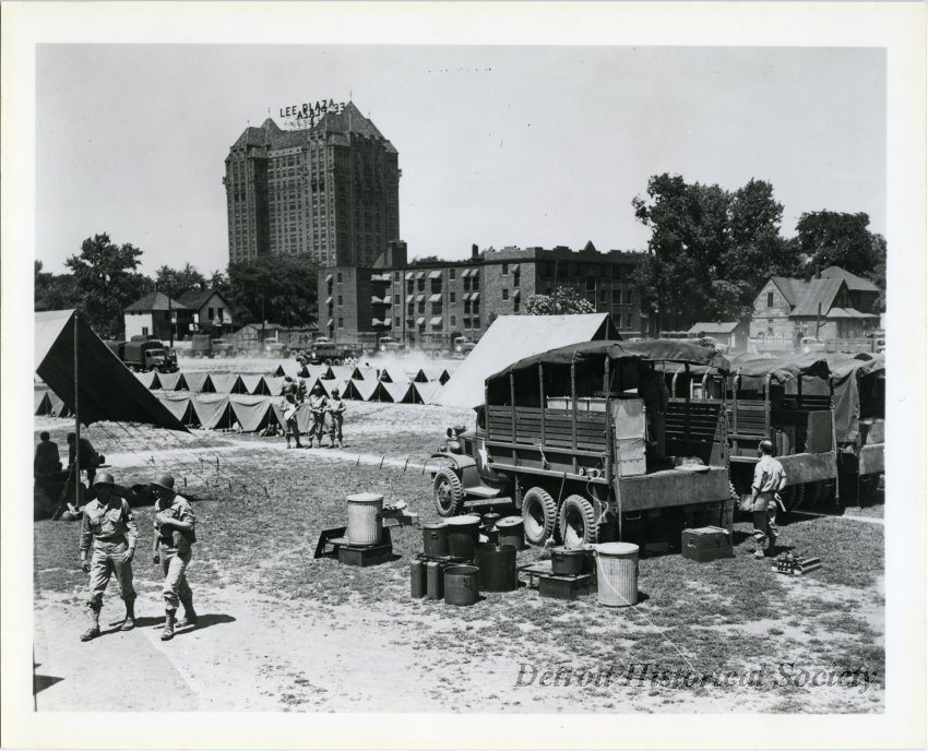 Photo of federal troop encampment near Lee Plaza during 1943 Race Riot, 1943 – 2009.066.003