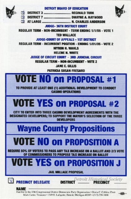 Flyer in support of building 3 casinos, including Greektown, 1998