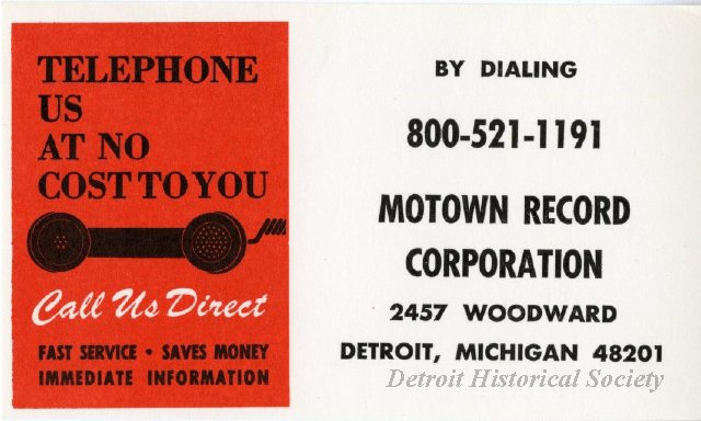 Motown Records business card, 1970 - 2011.009.007