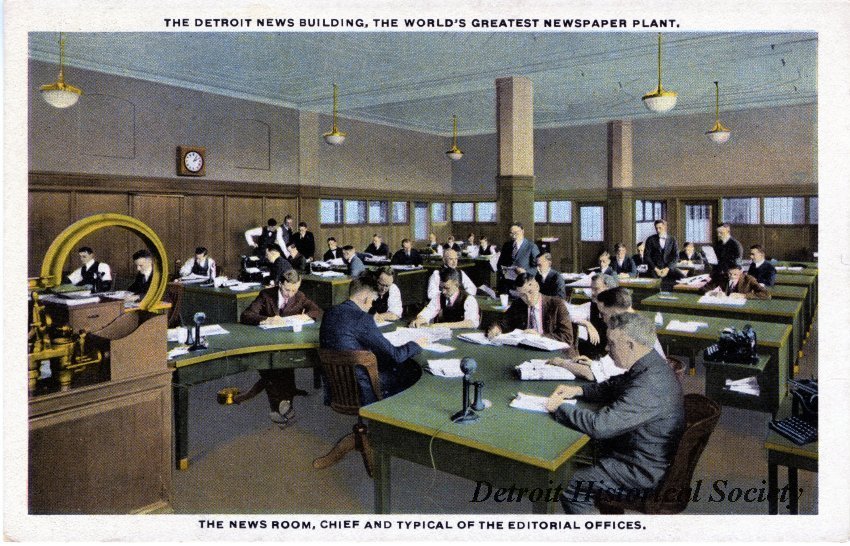 Detroit News Editorial Office Postcard, 1920s – 2012.045.163