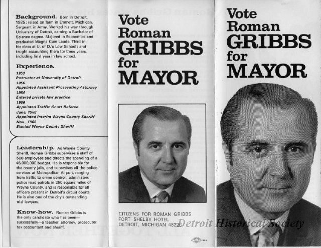 Brochure promoting Roman Gribbs for Mayor, 1972