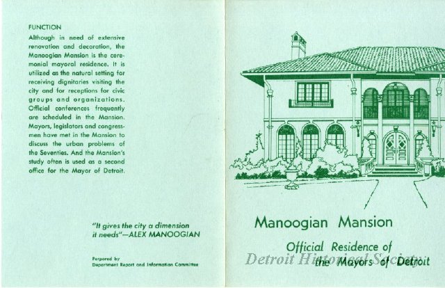 Booklet highlighting Alex Manoogian's donation of the Manoogian Mansion, 1970 - 2013.040.799