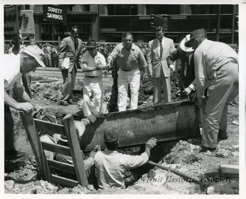 Photograph of disinterment of Stevens T. Mason, 1955