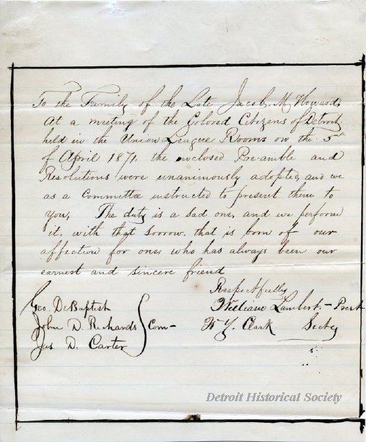 Memorial letter signed by George DeBaptiste