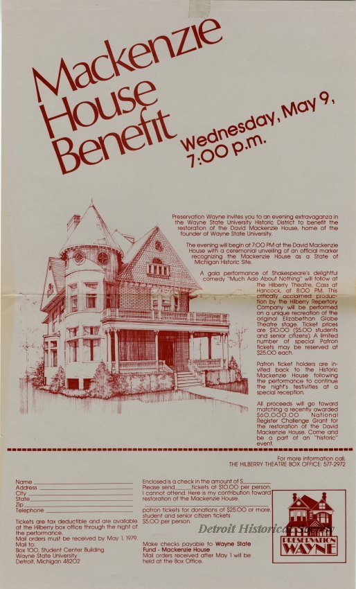 Invitation to Mackenzie House benefit, 1979