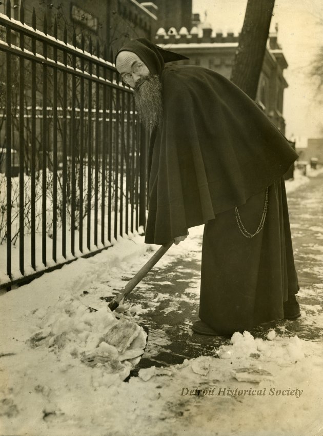 Monk Shoveling Snow at St. Bonaventure, c.1955 – 2015.027.002