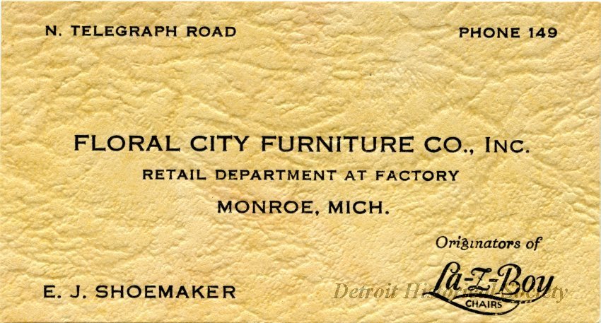 Floral City Furniture Co. business card, c.1950 – 2016.009.035