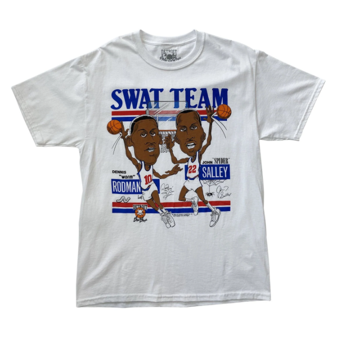 White Shirt depicting Detroit Pistons players Dennis Rodman and John Salley.
