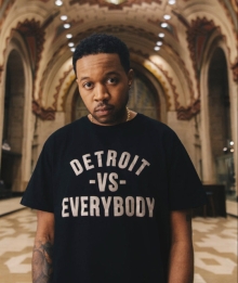 Tommey Walker wearing a black t-shirt that reads Detroit vs Everybody